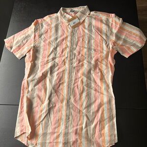Eddie Bauer Men's Casual Striped Shirt - Orange pink and White